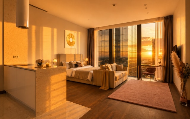 Апартаменты Sky City Moscow LUX Студия с большим окном с видом на все башни и город!